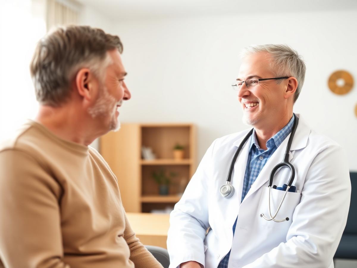 Doctor talking with a patient in a bright consulting room