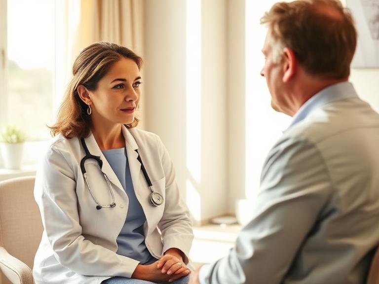 A GP listening carefully to a patient during a mental health consultation