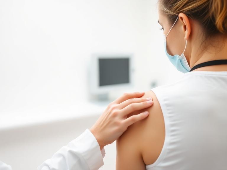 A doctor applying a dressing after a minor skin procedure