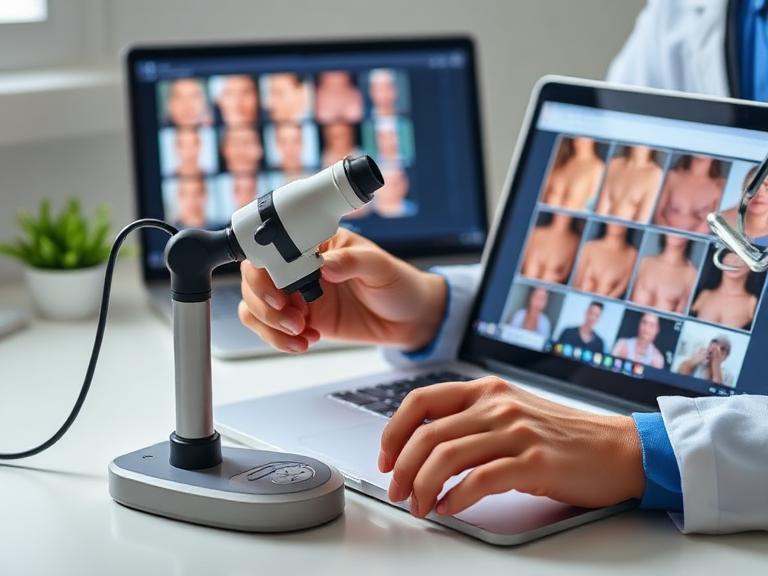 Dermatoscope and mole mapping images on a clinic computer