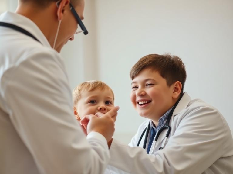 A doctor examining a child during a general practice appointment