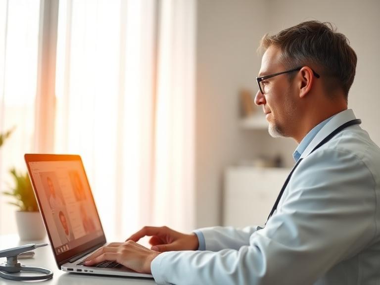 A doctor consulting a patient by video telehealth
